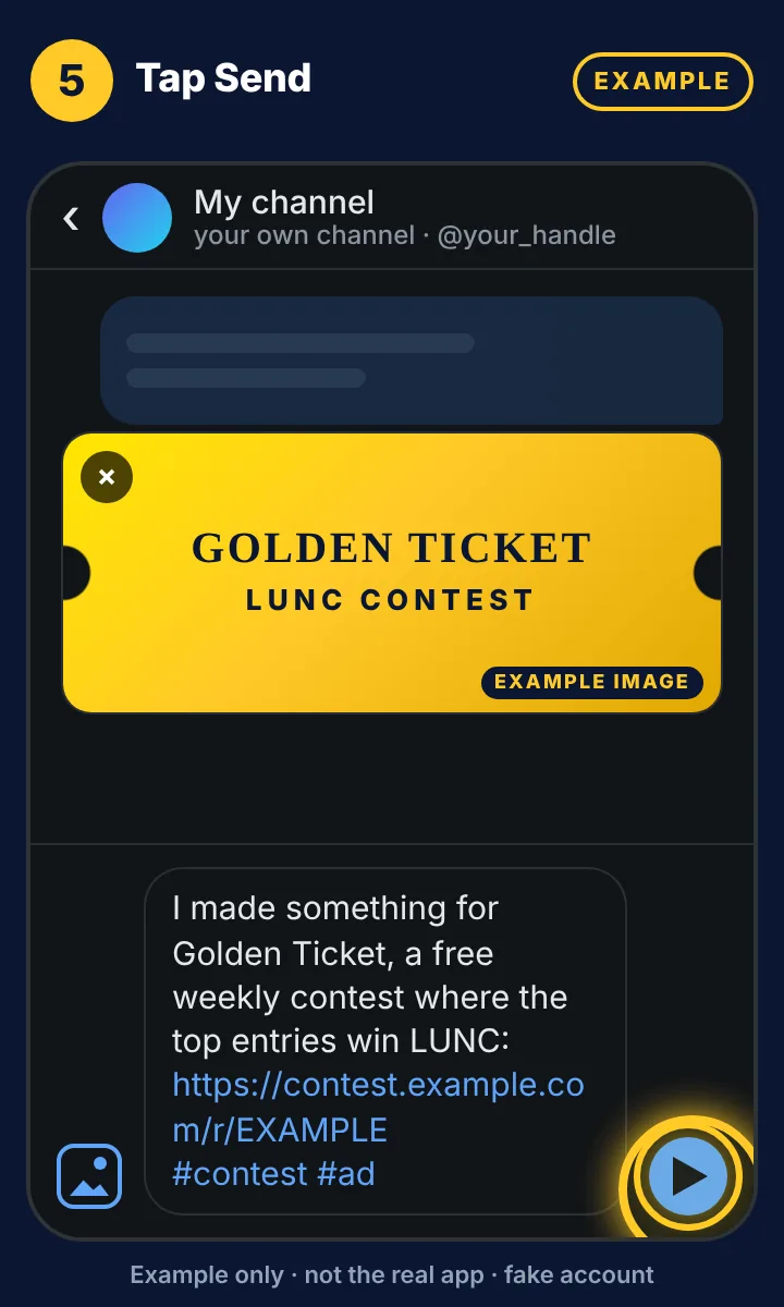 Example mockup: the Send button highlighted on a finished example message.