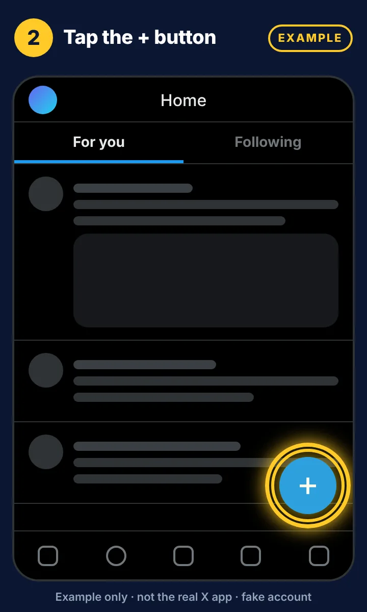 Example mockup: the round + button on X is highlighted.